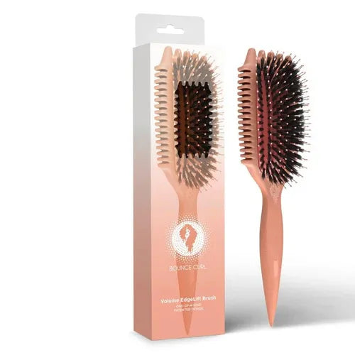 Zalmkleurige Bounce Curl Volume EdgeLift Brush met verpakking, ontworpen voor het stylen van krullen met extra volume en gladheid.