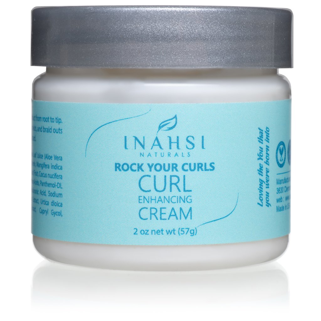 INAHSI Rock your curls cream - Travel size in een transparante pot van 57g met blauwe label, ideaal voor kruldefinitie en hydratatie onderweg.