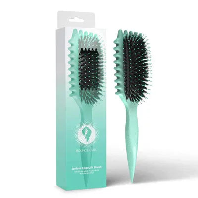 Mintgroene Bounce Curl Define Edgelift Styling Brush met verpakking, ideaal voor het verbeteren van golvend en krullend haar.