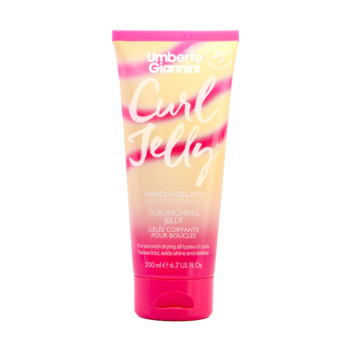 Umberto Giannini Curl Jelly Vanilla Gelato 200ml haargel in limited edition verpakking voor kruldefinitie en glans, geschikt voor alle krultypes.