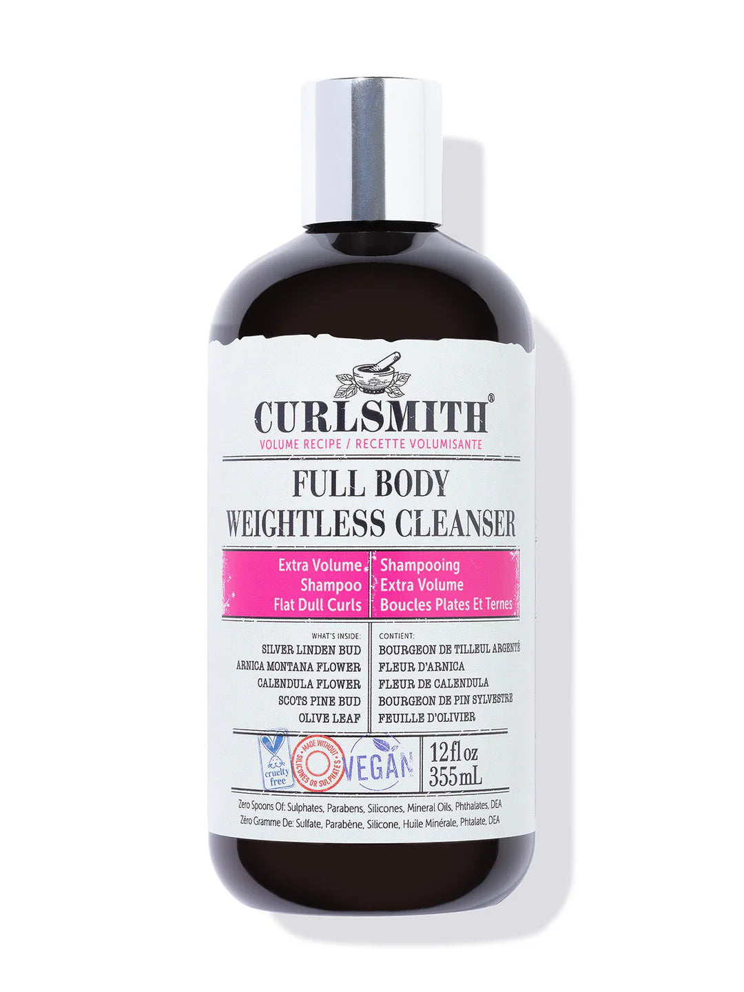 Curlsmith Full Body Weightless Cleanser shampoo in fles van 355ml met volume verhogende formule voor futloze krullen. Vegan en CG-vriendelijk product.