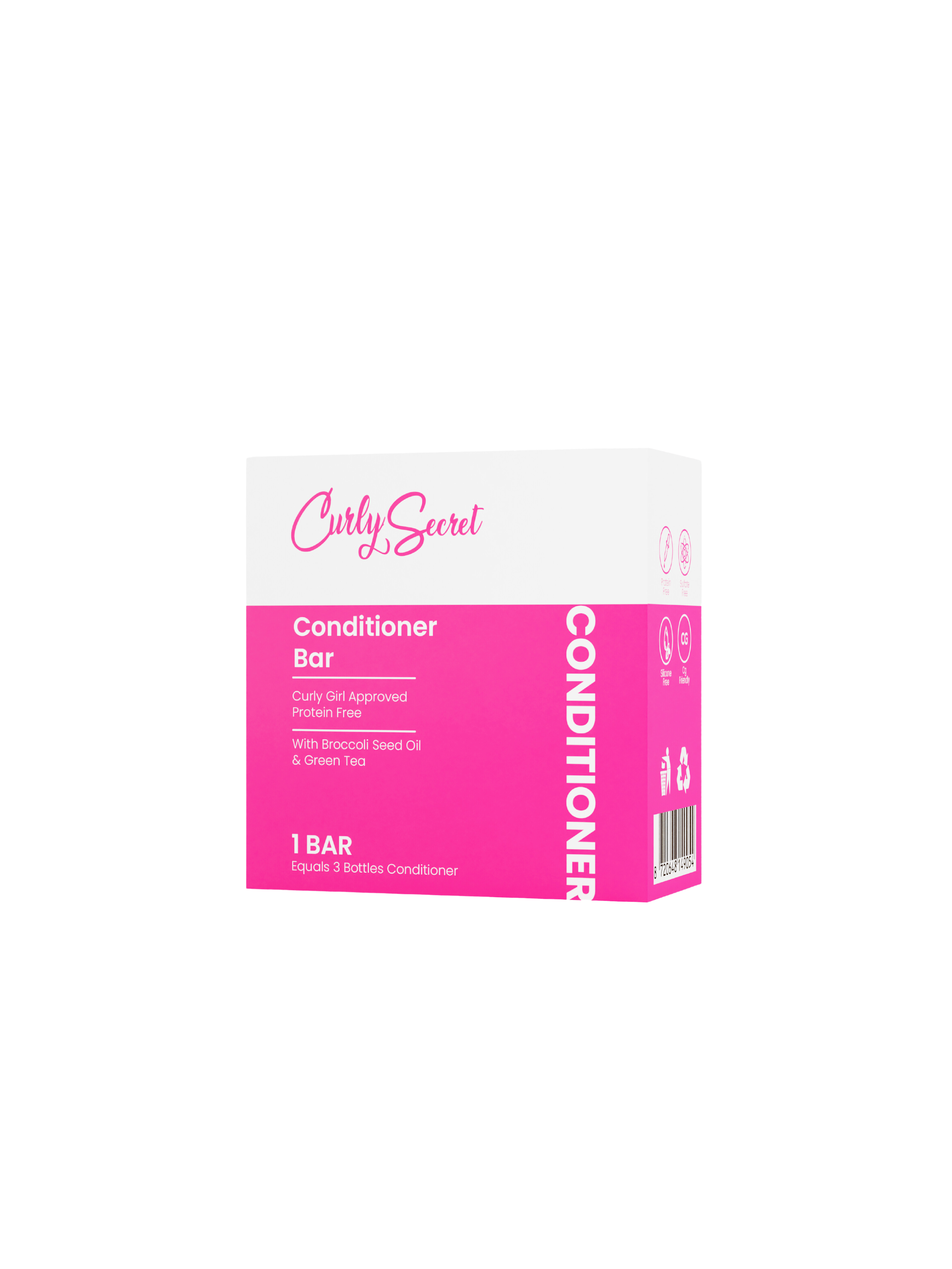 Curly Secret Conditioner Bar, 60 gr in roze en witte verpakking met productinformatie, ideaal voor CG haarverzorgingsroutine.