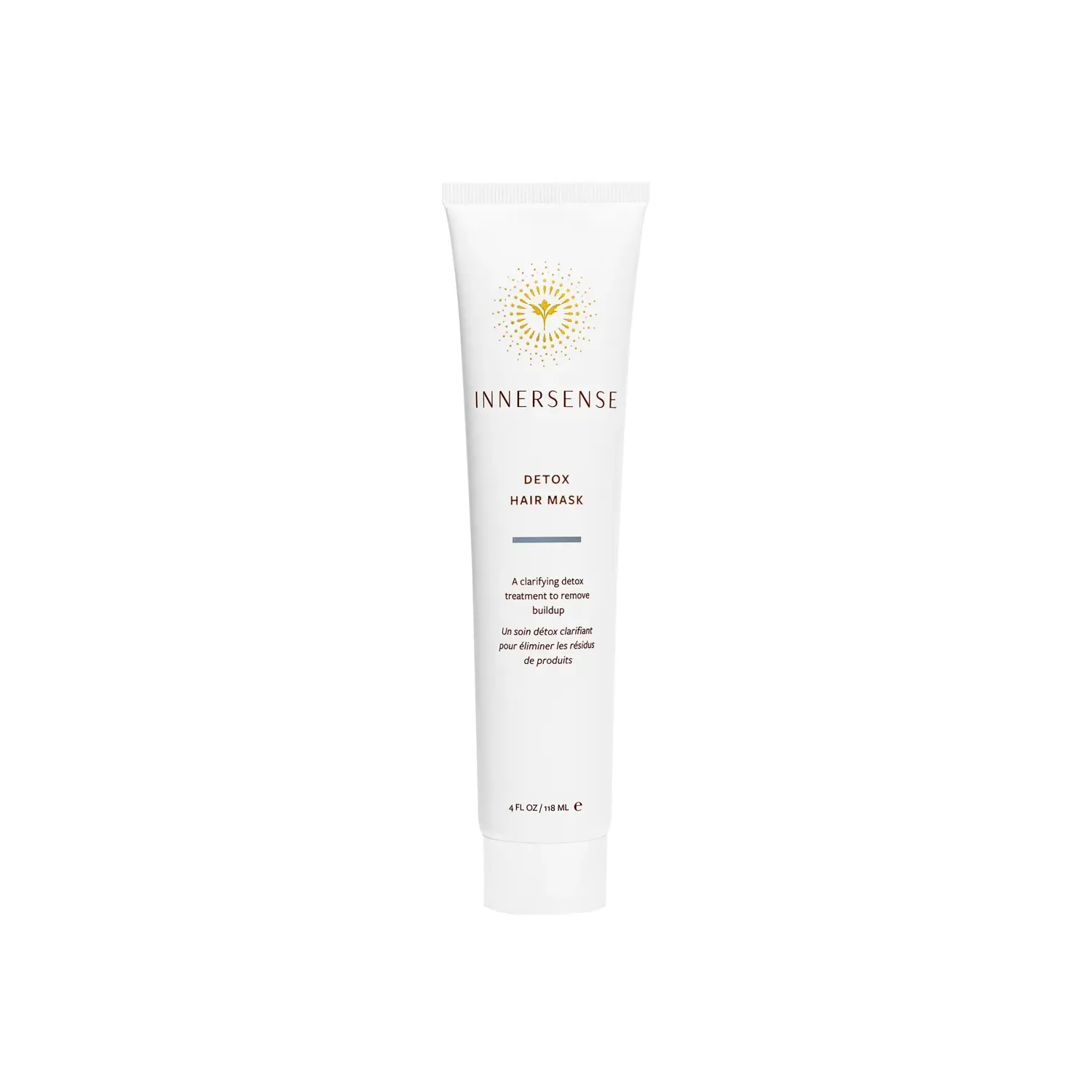 Innersense - Detox Hair Mask - 177ml in witte tube met gouden logo, ideaal voor het zuiveren van de hoofdhuid en verwijderen van productresten.