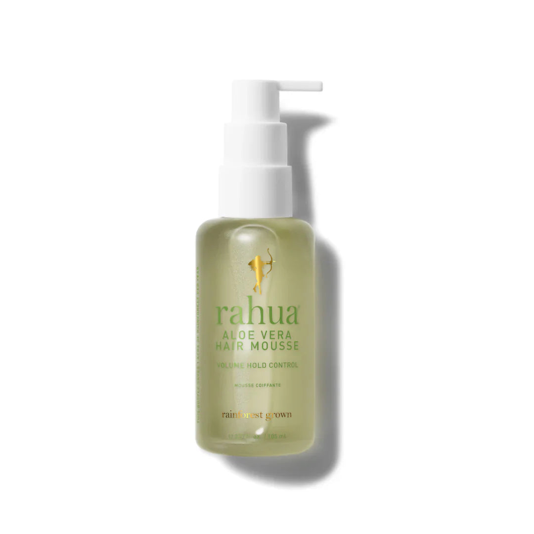 Rahua Aloë Vera Hair Mousse 105ml in transparante pompflacon, ideaal voor volume en definitie van krullen zonder alcohol of proteïne.