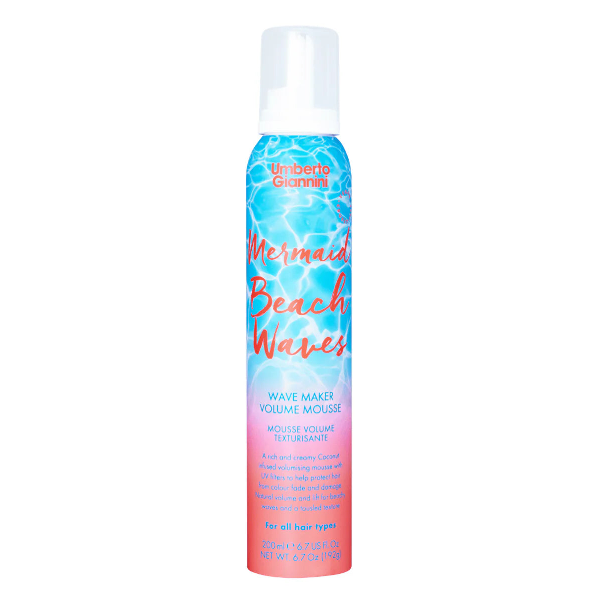 Umberto Giannini Curl Foam – Natuurlijke styling mousse voor krullen in een kleurrijke 200ml flacon met zomerse beach waves look.