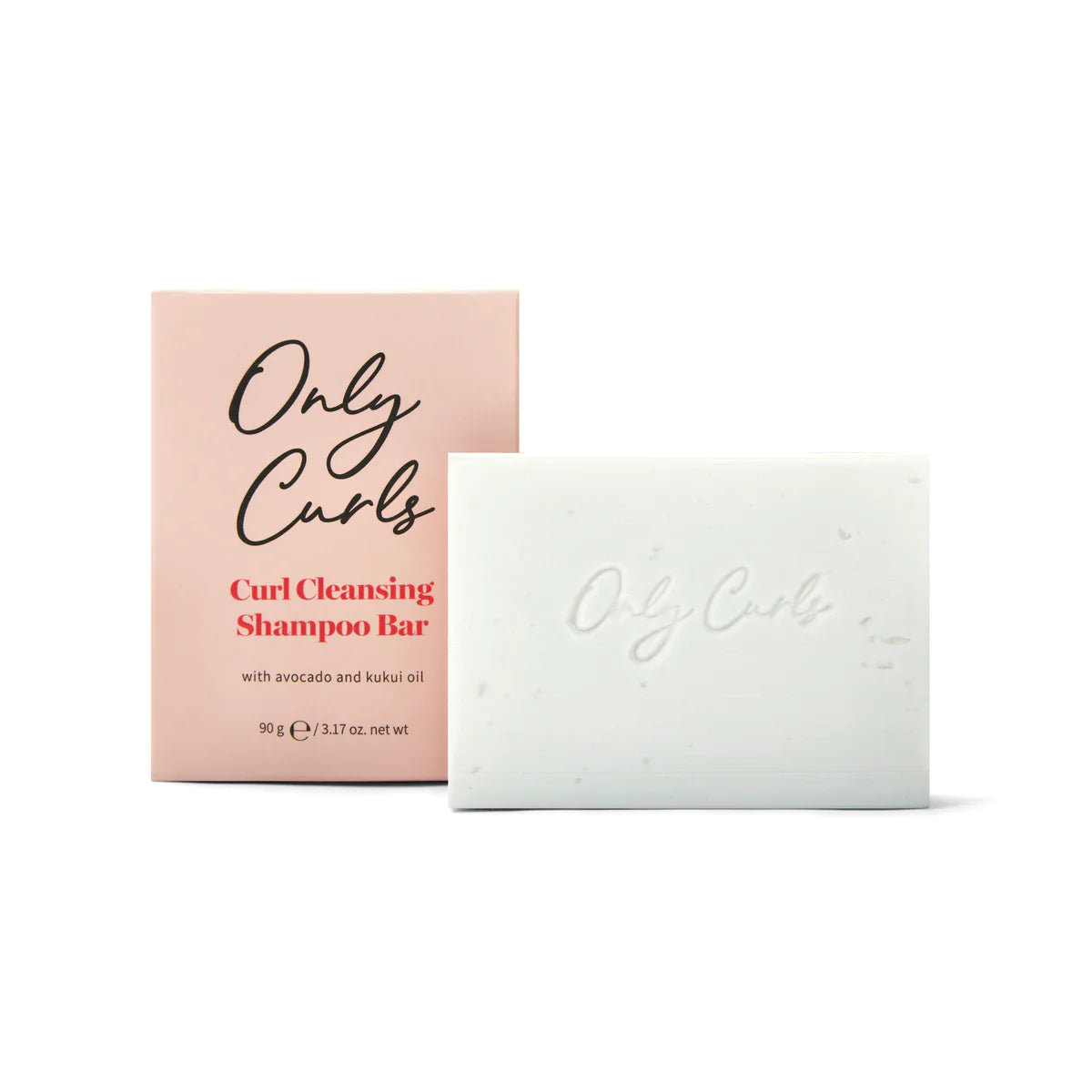 Only Curls Curl Cleansing Shampoo Bar met verpakking, een hydraterende shampoo bar voor krullend haar met avocado- en kukui-olie.