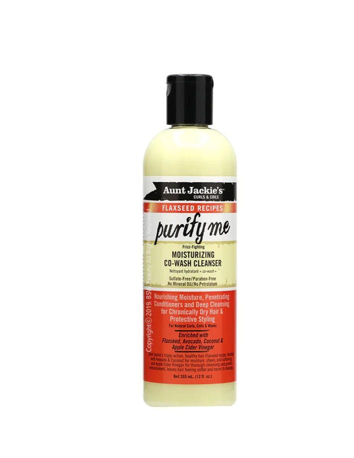 Aunt Jackie's Moisturizing Co-Wash Cleanser Purify Me 355ml conditioner voor droog haar met lijnzaad, kokosolie en appelciderazijn.