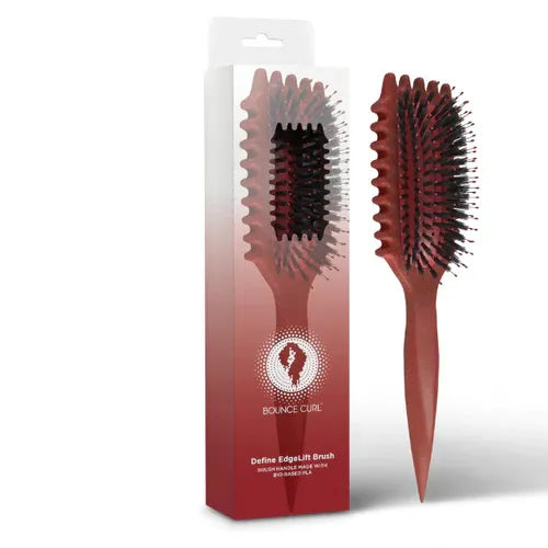 Rode Bounce Curl Define Edgelift Styling Brush met doos, speciaal ontworpen voor het definiëren van krullen zonder hitte.