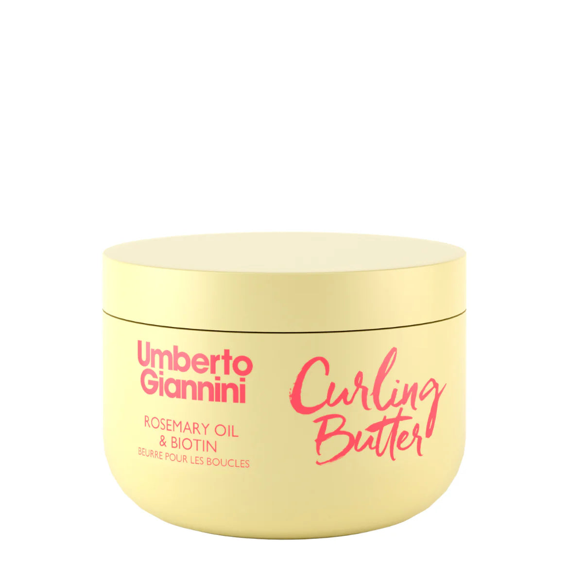 Umberto Giannini Strong Curls Curling Butter 300ml in beige pot met roze opdruk, leave-in conditioner voor kruldefinitie en pluiscontrole.