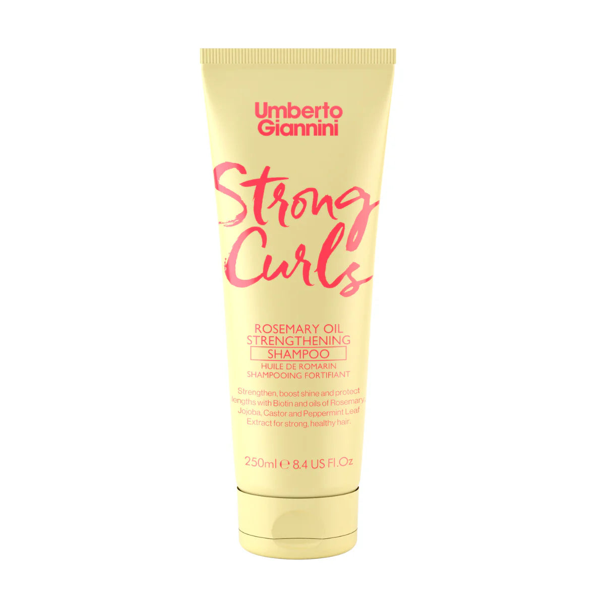 Umberto Giannini Strong Curls Rosemary Shampoo 250ml met rozemarijnolie voor krulversterking en hoofdhuidherstel, ideaal voor CG-methode.