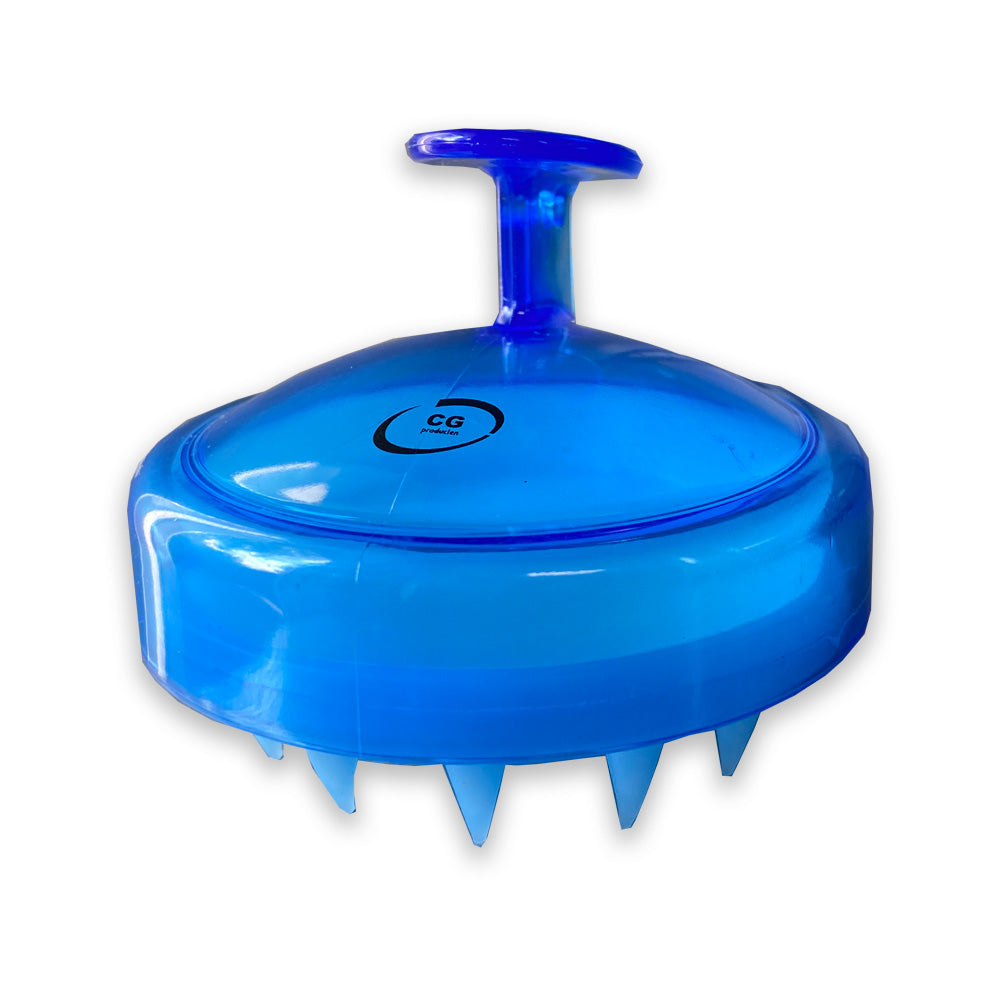 Blauwe CG Producten Silicone Hair and Scalp Massager met stevig handvat en zachte siliconen punten, perfect voor haarverzorging en ontspanning.