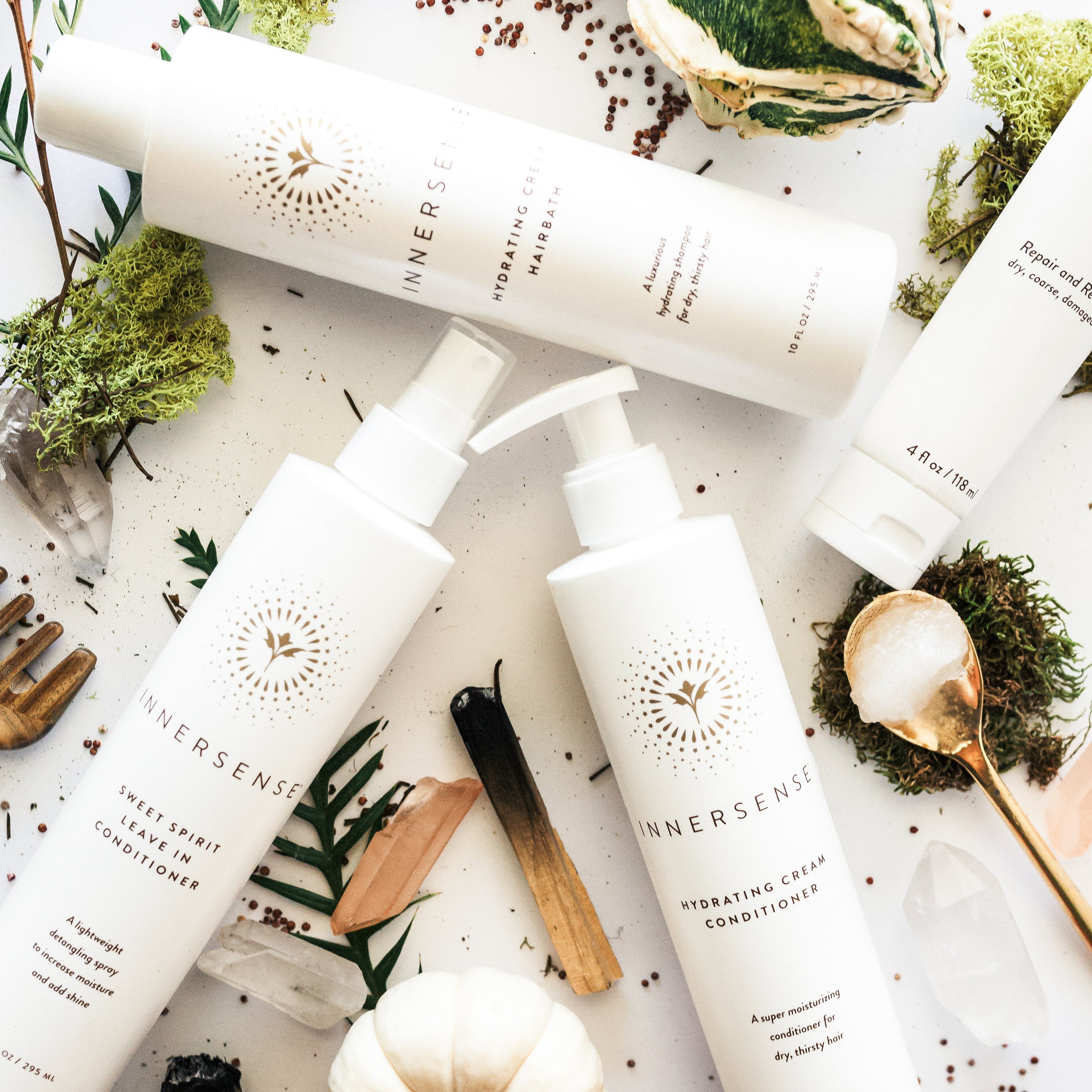 Innersense haarverzorgingslijn met Pure Harmony Hairbath en conditioners, luxe natuurlijke producten voor volume, hydratatie en verzorging van fijn haar.