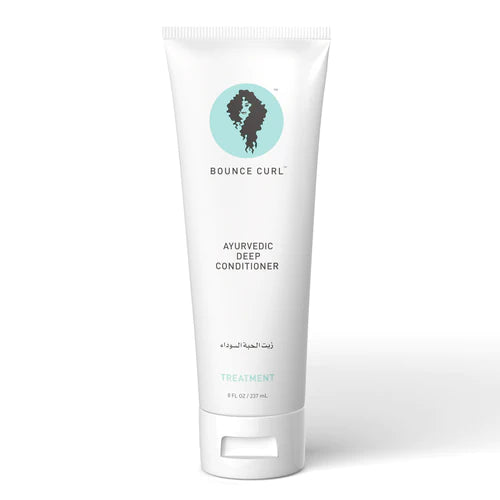 Bounce Curl Ayurvedic Deep Conditioner, 238 ml haarmasker in witte tube met turquoise logo, ideaal voor intensieve haarverzorging.