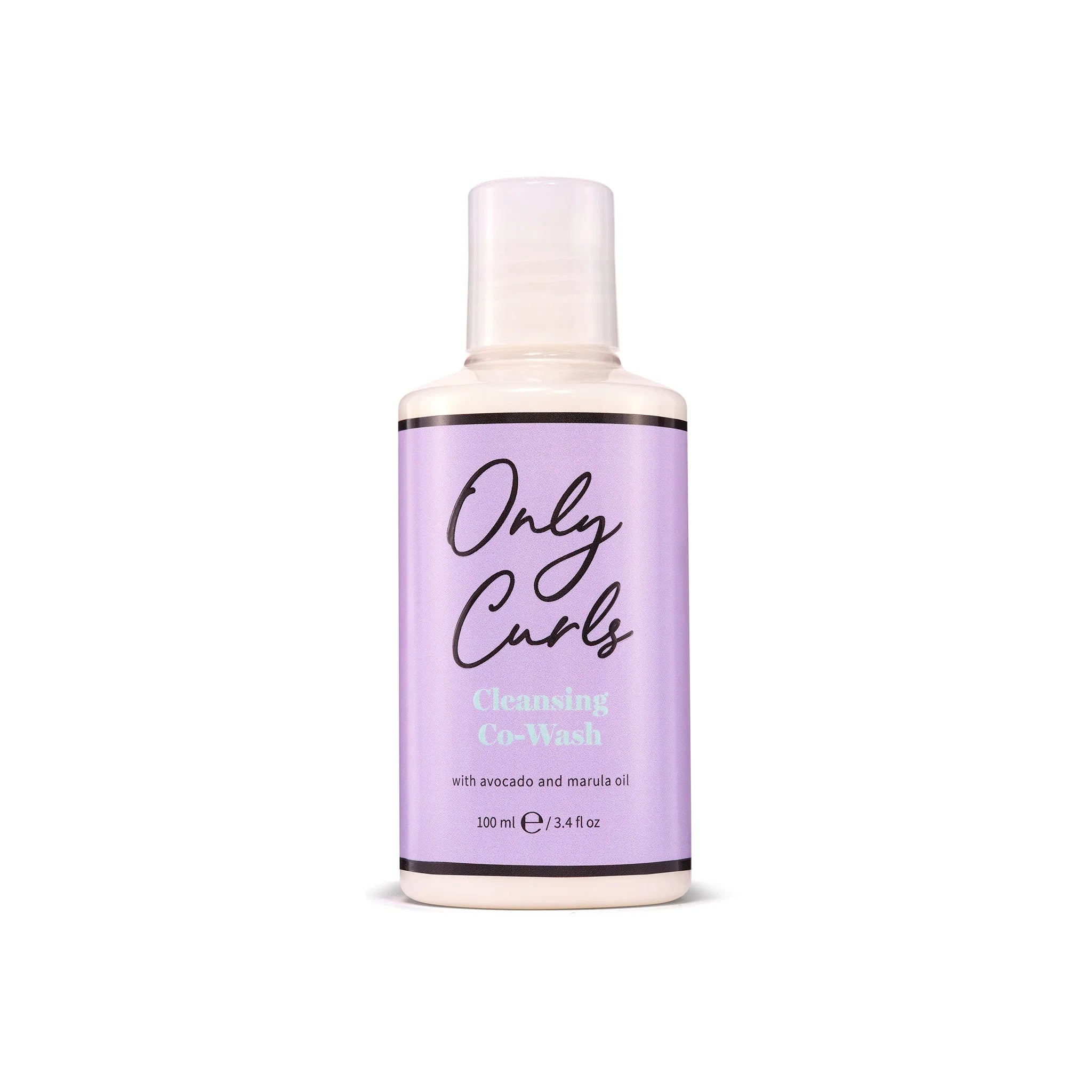 Only Curls Cleansing Co Wash - Travel Size conditioner in paarse fles van 100 ml, ideaal voor droog krullend haar en CG-methodes.
