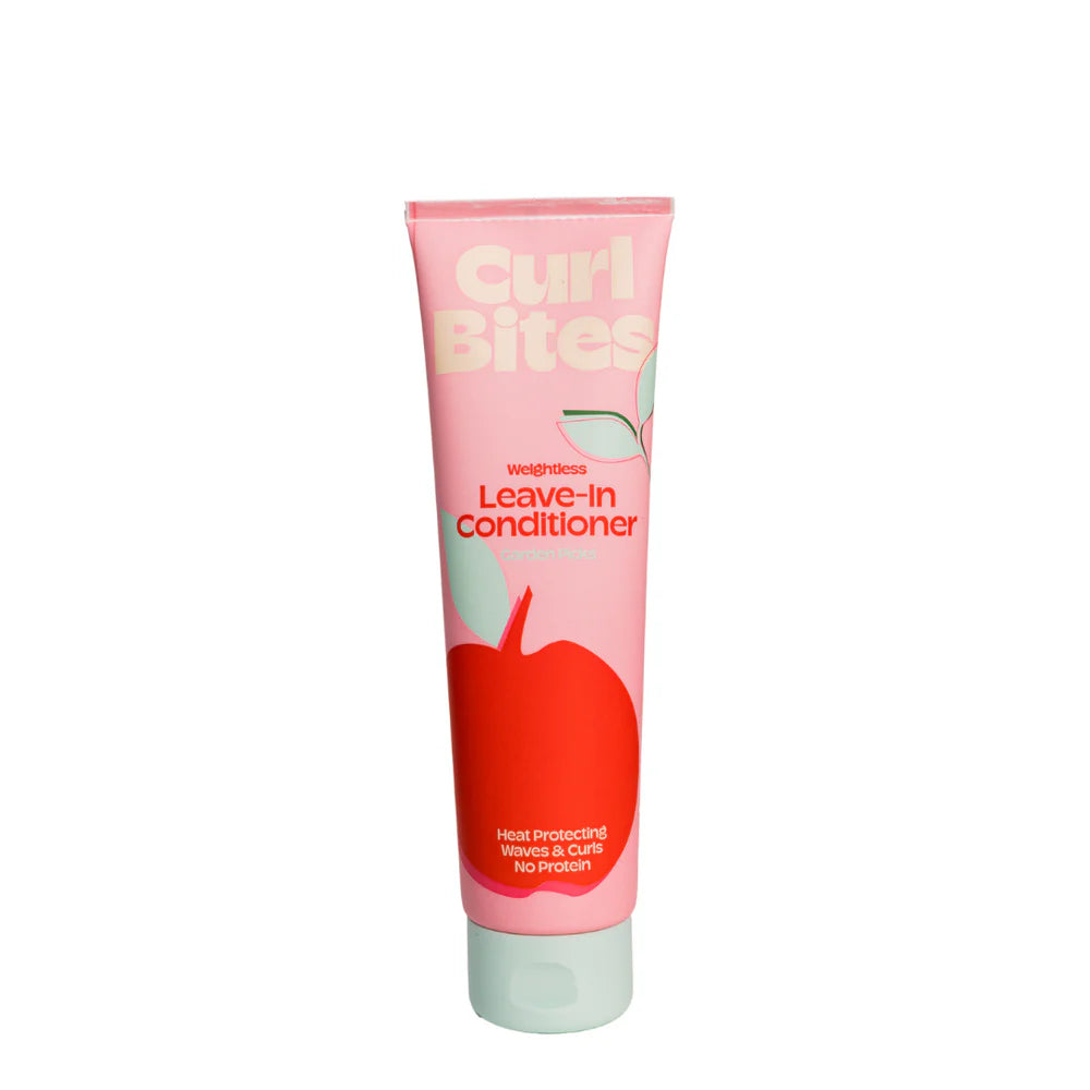 Curl Bites - Weightless leave-in conditioner - 150ml in roze tube met appelillustratie, ideaal voor krullend haar zonder proteïne.