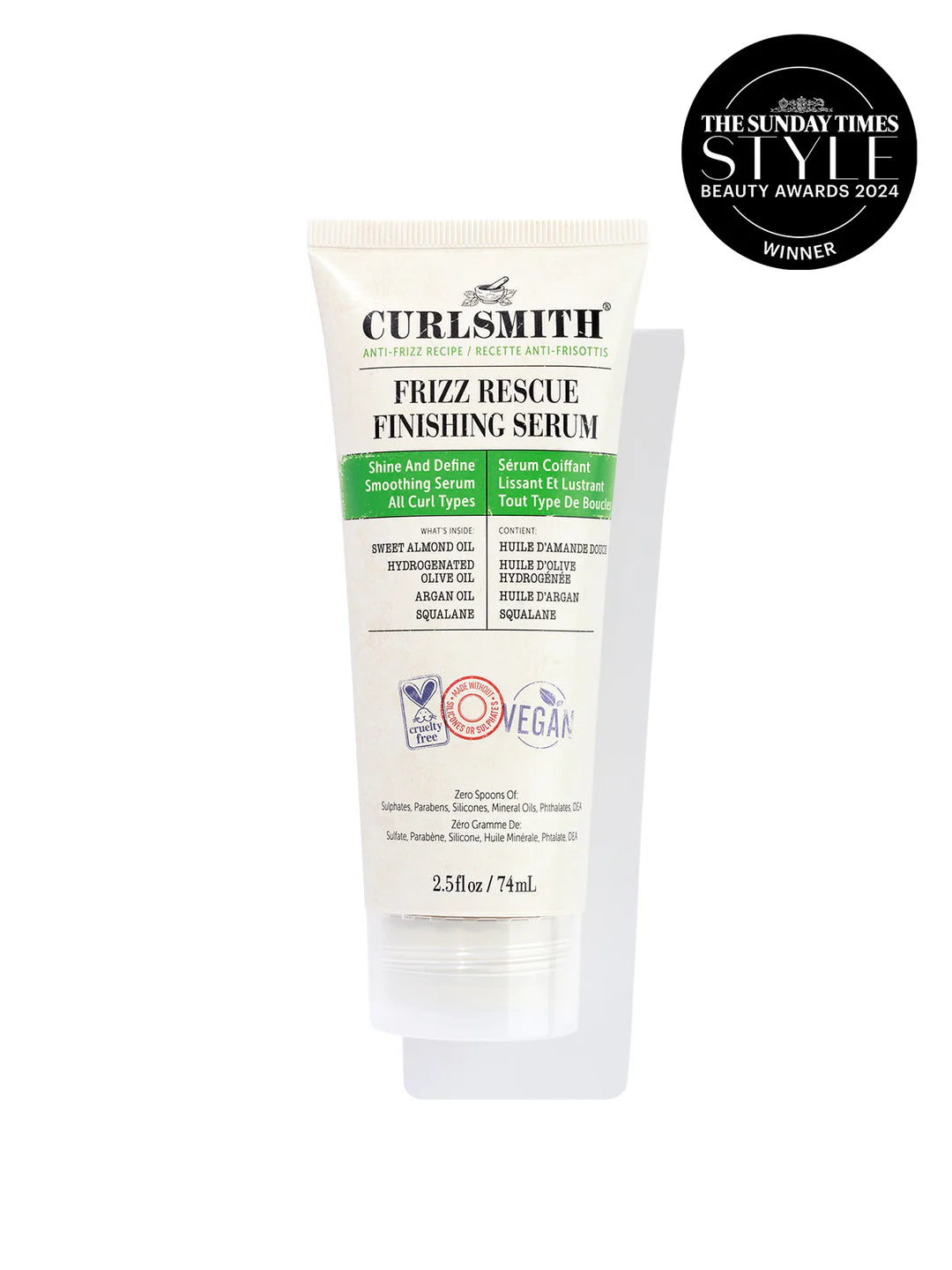 Curlsmith Frizz Control Cleanser 355 ml serum met anti-pluisformule, bekroond door The Sunday Times Style Beauty Awards 2024.