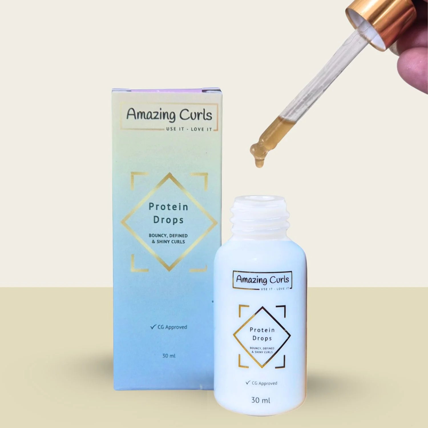 Curly Hair Protein, Proteine Druppels, 30 ml fles met pipet en verpakking, geschikt om toe te voegen aan je bestaande haarproducten.