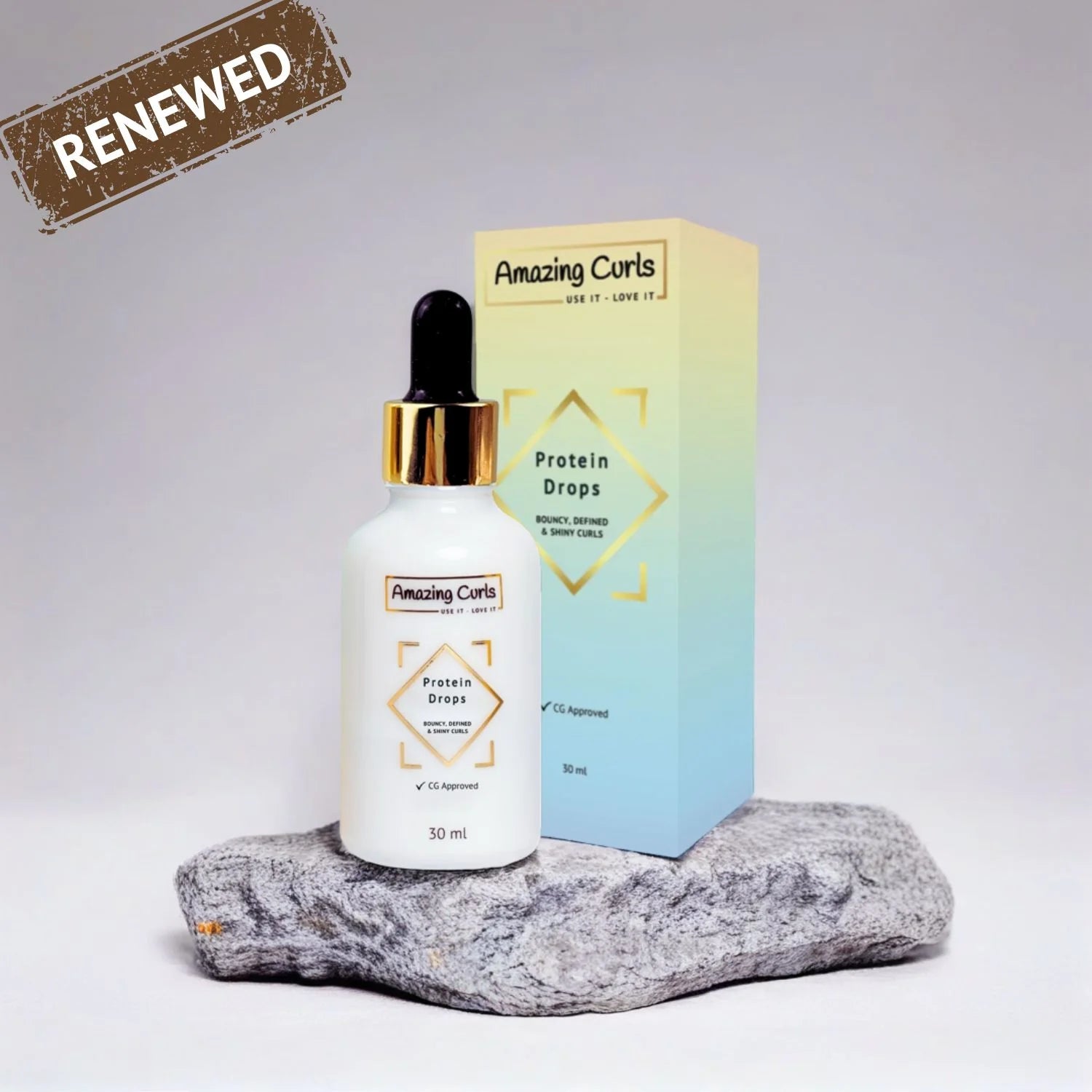 Curly Hair Protein, Proteine Druppels, 30 ml zonder koker op steen met verpakking, ideaal voor CG haarverzorging en proteïneboost.