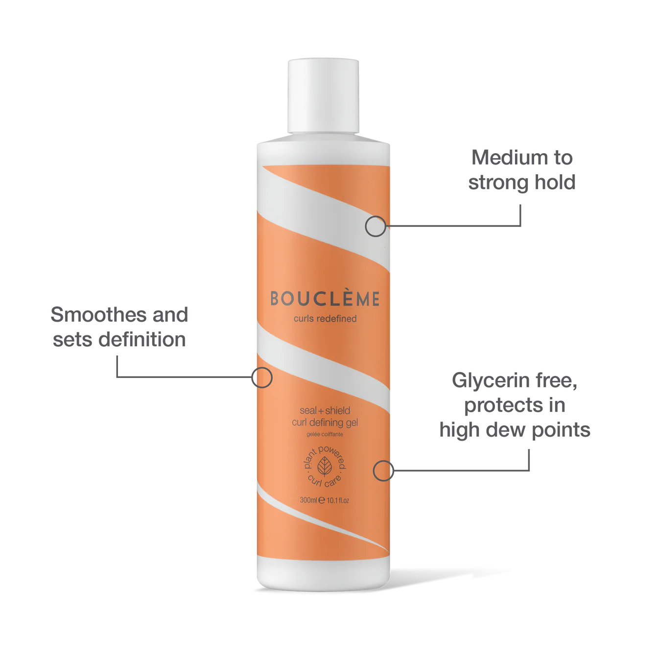 Bouclème Seal & Shield Curl Defining Gel 300ml met uitleg over voordelen zoals vochtbescherming en langdurige hold. Perfecte styling gel voor CG-methode.