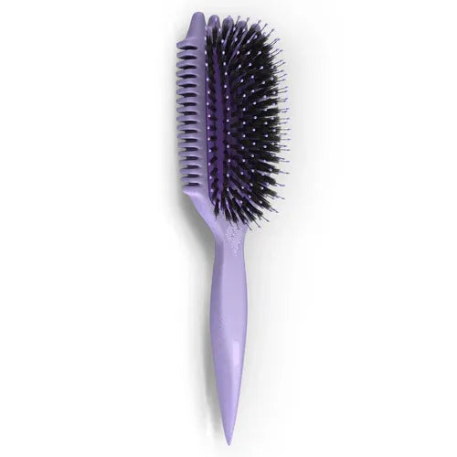 Lila Bounce Curl Volume EdgeLift Brush met smalle zijkanten en flexibele borstelharen, ontworpen voor krullen en spiralen.