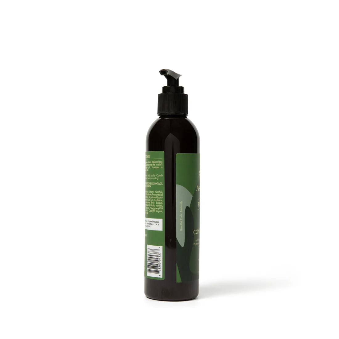 Zijkant van de As I Am Rosemary Conditioner - 237ml fles met pomp, toont gedeeltelijk ingrediëntenlijst en productinformatie.