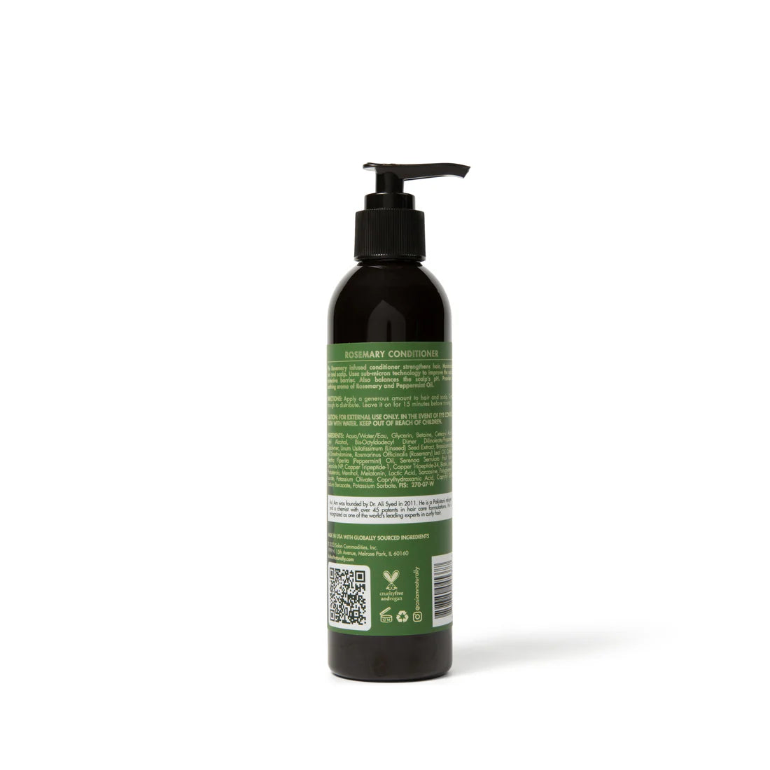 Achterkant van de As I Am Rosemary Conditioner - 237ml met volledige ingrediëntenlijst en QR-code. CG-vriendelijk en zonder proteïne.
