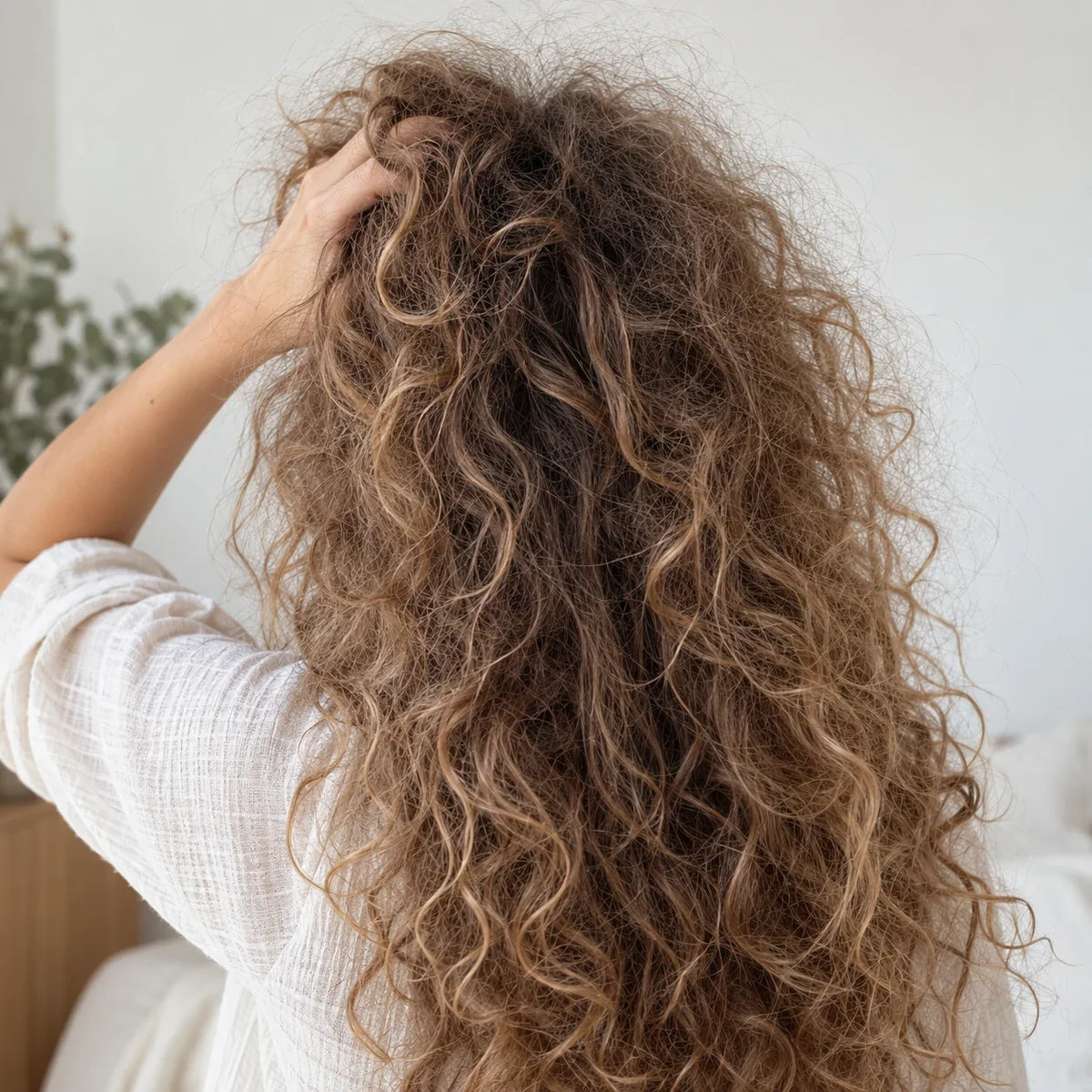 Pluizig krullend haar met zichtbare pluis en losse haren