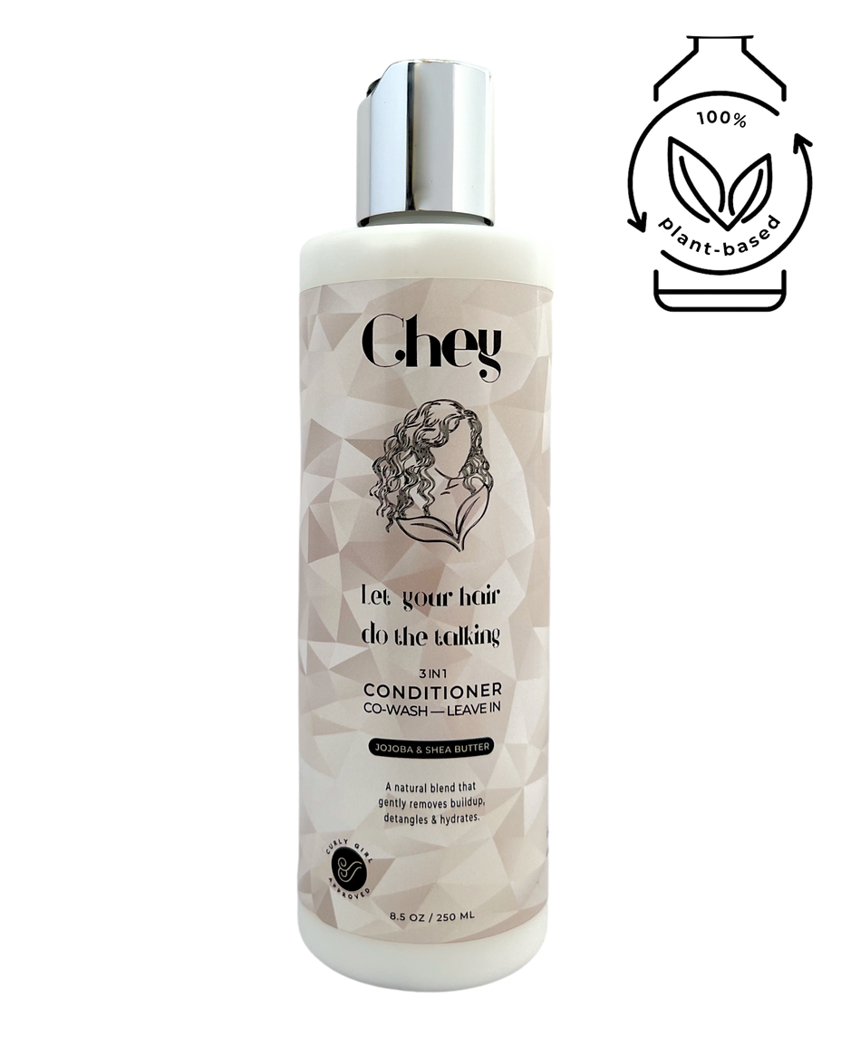 Chey - 3 in 1 Conditioner Co-wash Leave-in met zoete amandelolie en sheaboter, geschikt voor dagelijks gebruik op alle haartypes. CG-vriendelijke conditioner zonder proteïne voor hydratatie, ontklitten en bescherming tegen hitte.