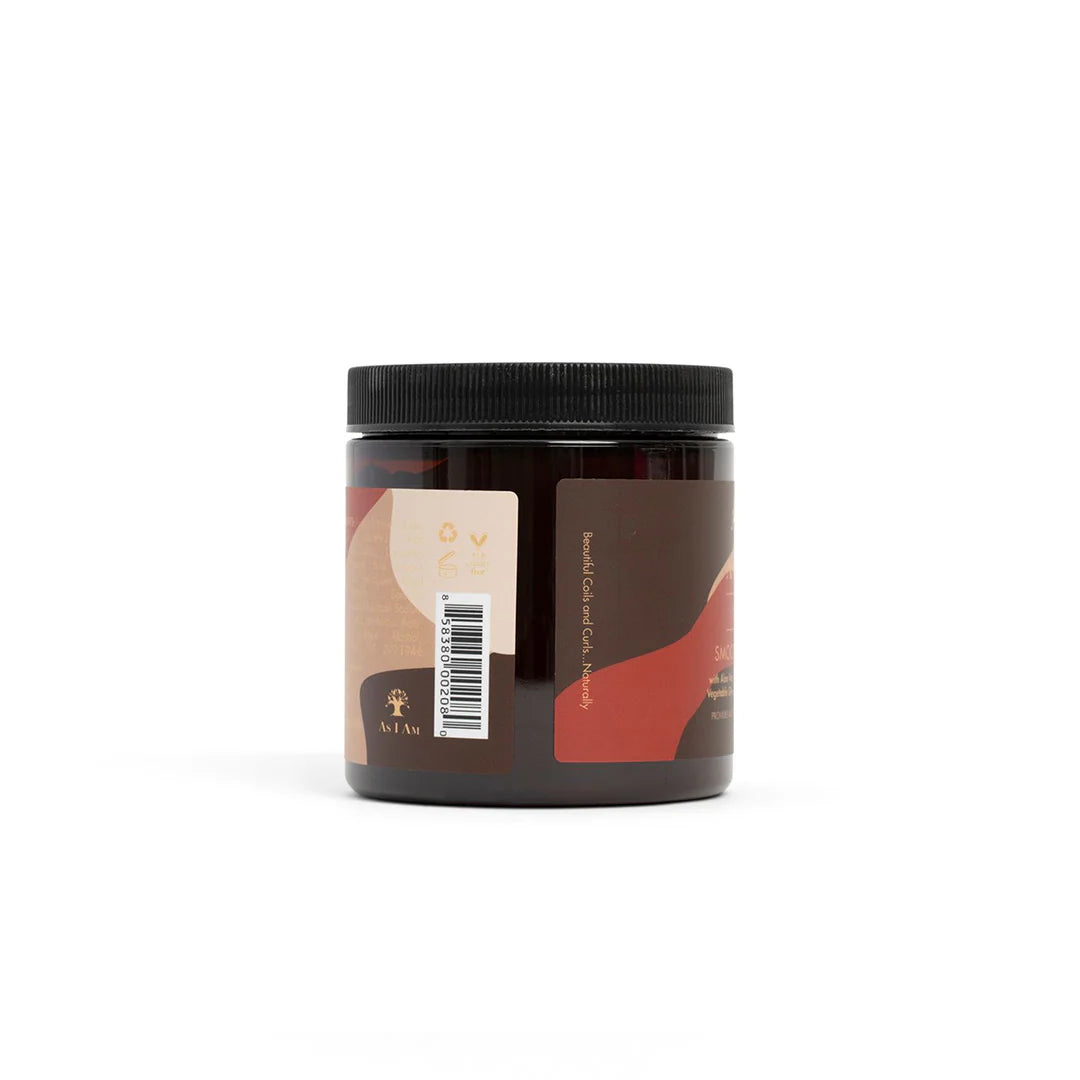 Zijkant van de As I Am Smoothing Gel - 227gr pot met barcode en productinformatie, geschikt voor CG-methodes.