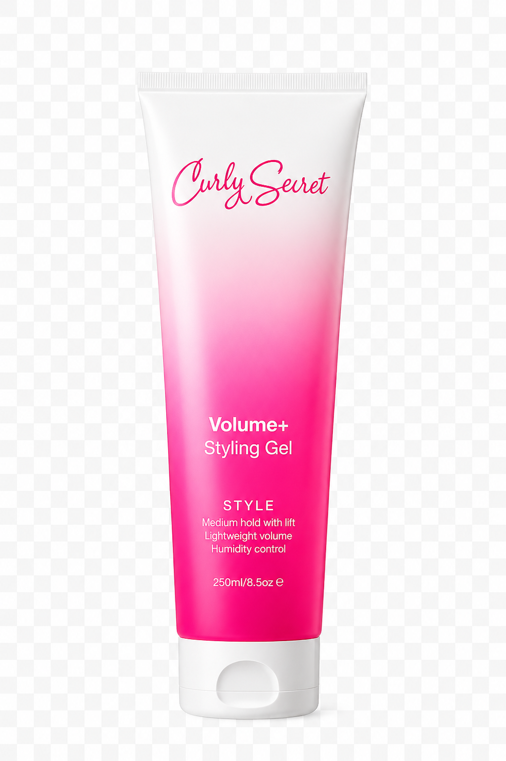 Roze tube Curly Secret Volume+ Styling Gel voor volume en medium hold bij krullend haar 250ml